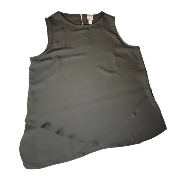 Chico's Black Tank layering staple blouse Tulip Hem silver zipper work career Lg - Picture 1 of 9